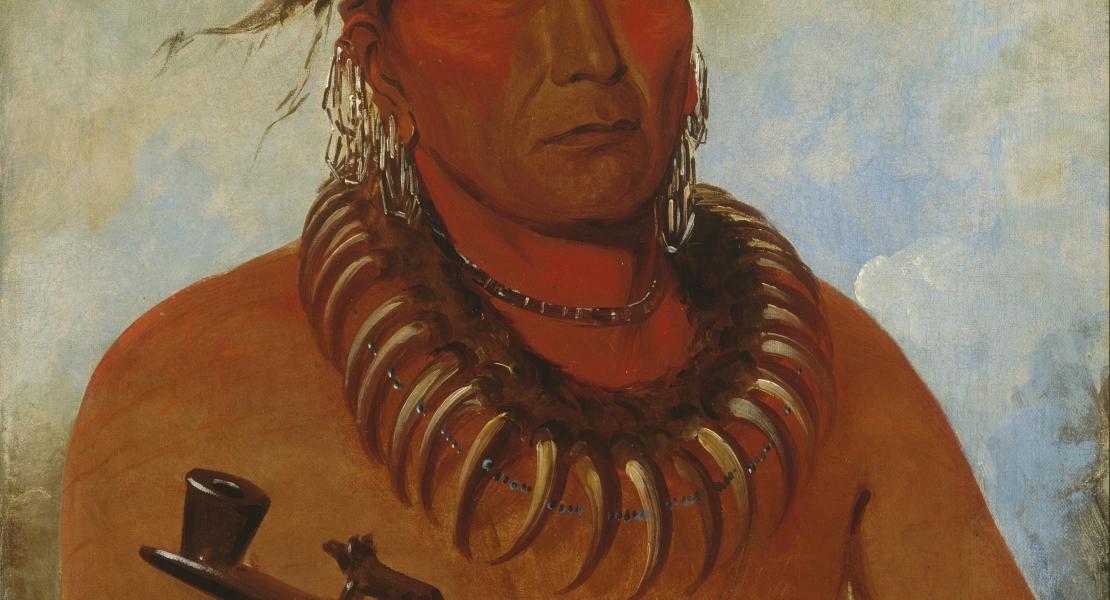 George Catlin’s 1832 portrait <em>Háw-che-ke-súg-ga, He Who Kills the Osages, Chief of the Tribe</em>. [Smithsonian American Art Museum, 1985.66.122]