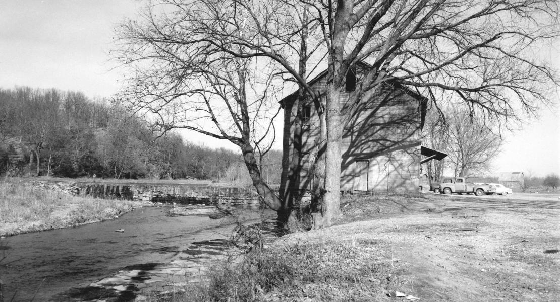 A view of the mill in the 1950s. [State Historical Society of Missouri, Ralph W. Murphy Collection of Photographs, P0767-092]