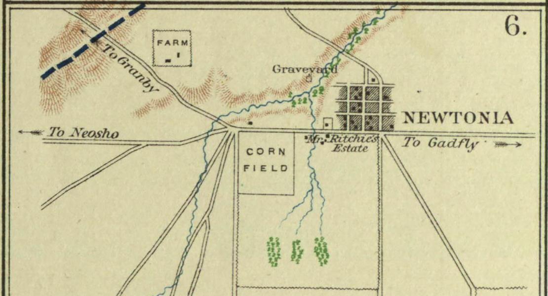 A map of the battlefield at Newtonia on October 28, 1864. [State Historical Society of Missouri Map Collection, 850 P9311]