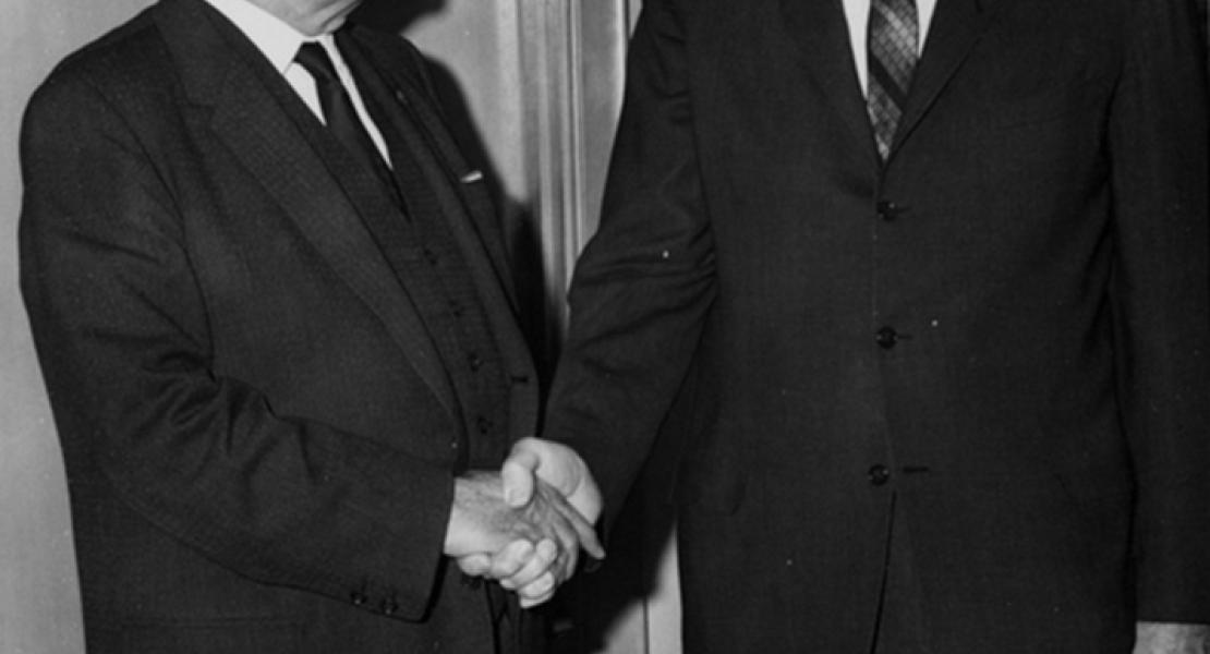 Howard A. Cowden (right) with former president Harry S. Truman. [Harry S. Truman Library and Museum, 64-1411]