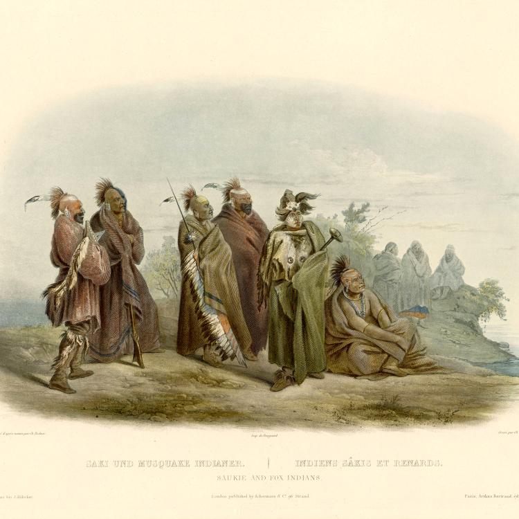 Saukie and Fox on the St. Louis waterfront by Karl Bodmer, 1834. [State Historical Society of Missouri Art Collection, 1958.0010c2]