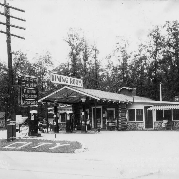 Log City, circa 1942. [State Historical Society of Missouri, John F. Bradbury Jr. Postcard Collection, R1551]