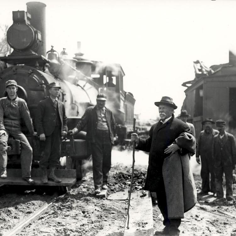 Louis Houck visiting one of his rail lines. [Southeast Missouri State University, Special Collections]
