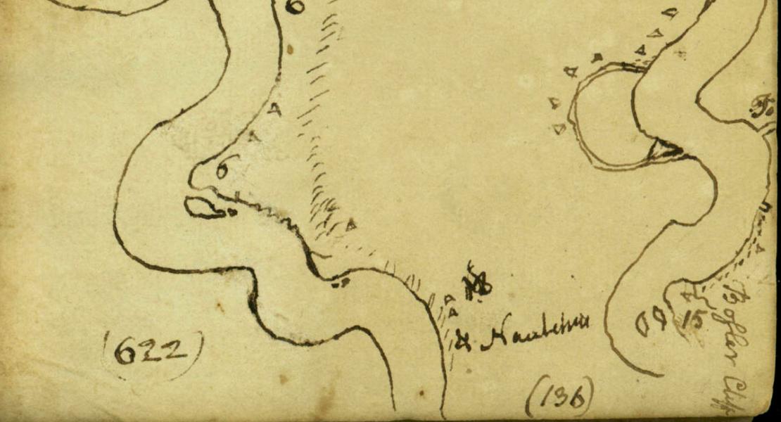 Sketches of the Mississippi River channel drawn by Clark during his 1798 journey to New Orleans. [State Historical Society of Missouri, William Clark Notebook, 1798–1801 (C1075)]