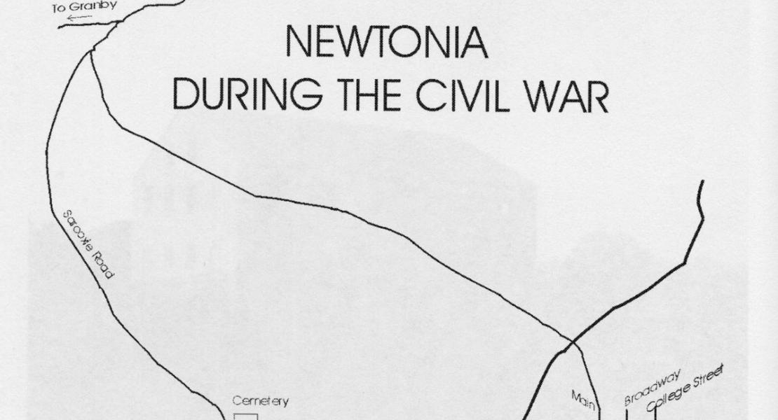 This map shows the layout of the small village of Newtonia as it existed during the Civil War. [Courtesy of Larry Wood]