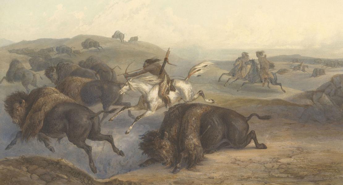 Indians Hunting the Bison, by Karl Bodmer. Charles Vogel, copiest-printmaker. [State Historical Society of Missouri Art Collection, 1958.0031]