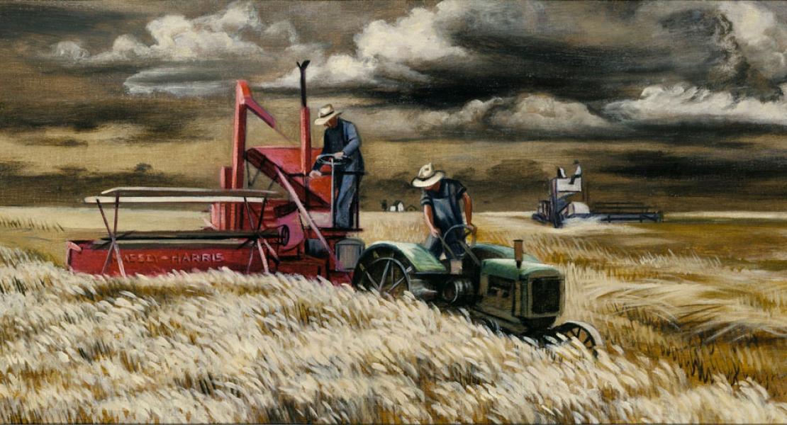 Men and Wheat (mural study, Seneca, Kansas, Post Office), 1939, by Joseph James Jones. [Smithsonian American Art Museum, transfer from the US Department of the Interior, National Park Service, 1965.18.5]