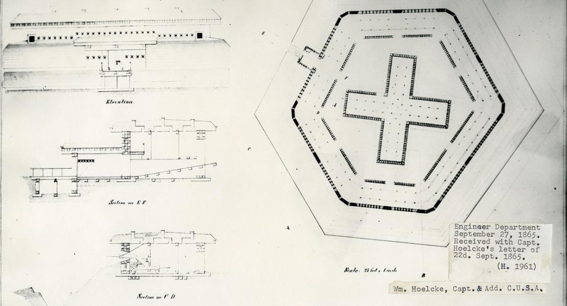 Plan and sections of Fort Davidson. [State Historical Society of Missouri, Fort Davidson Plan (P0329)]