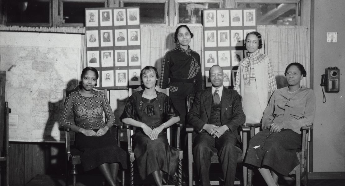 Dreer (seated, second from right) with other teachers, circa 1935. [Missouri Historical Society, St. Louis, Photographs and Prints Collection, N01782]