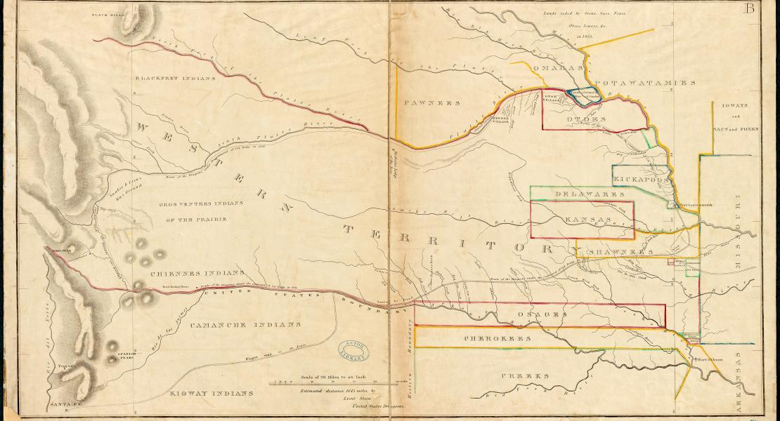 Map of the First Dragoon Expedition in 1834, during which Dodge led troops from Fort Leavenworth past Pike’s Peak in an exploratory mission making contact with Native Americans from the southern Plains. [New York Public Library Digital Collections, ID# 5437627]