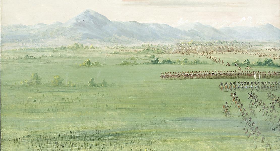 Catlin’s Comanche Warriors, with White Flag, Receiving the Dragoons also depicts the 1834 expedition. [Smithsonian American Art Museum, Gift of Mrs. Joseph Harrison, Jr., 1985.66.353]