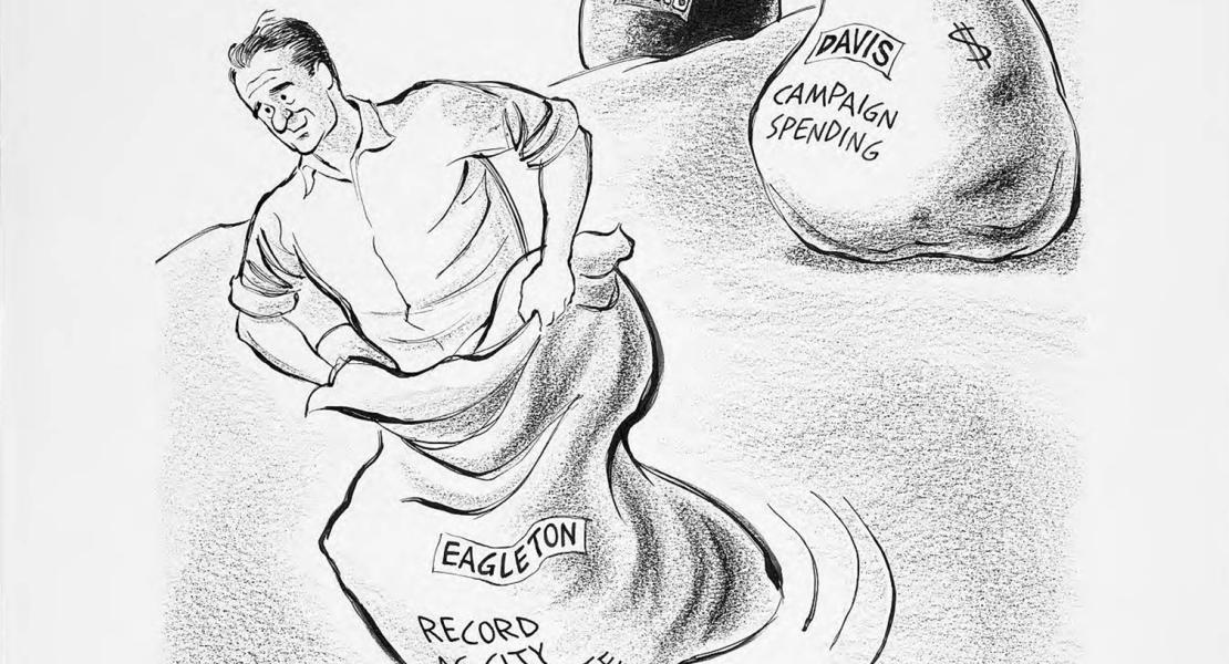 This Tom Engelhardt political cartoon of the Democratic primary race for a seat in the US Senate ran in the St. Louis Post-Dispatch on July 5, 1968. [State Historical Society of Missouri, Editorial Cartoon Collection, P0077]