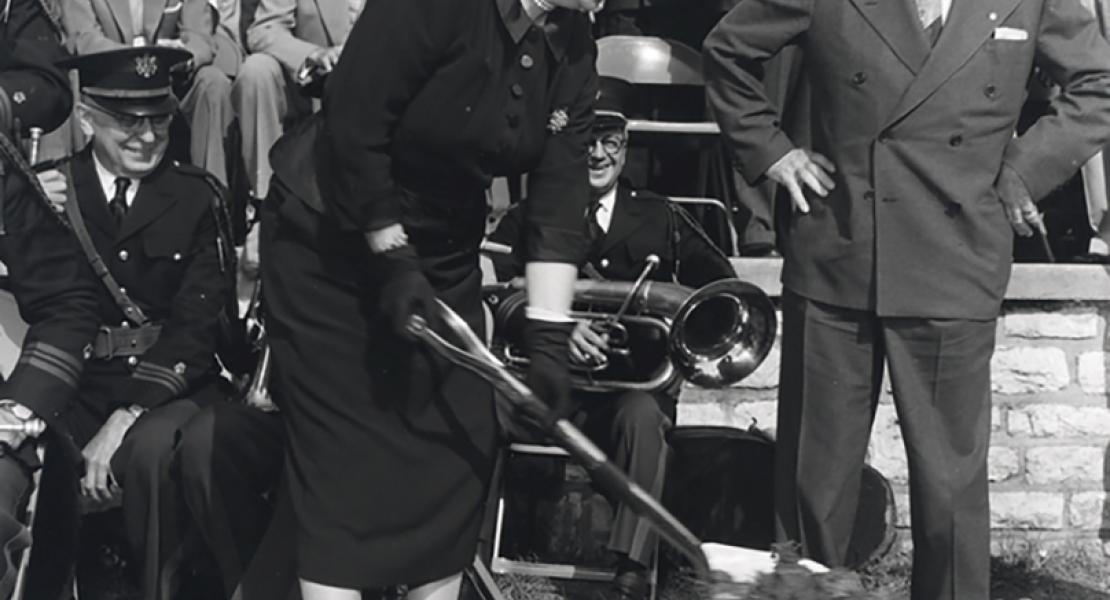 Bess Truman breaking ground for the Truman Library and Museum in 1955. [Harry S. Truman Library and Museum, 92-240]