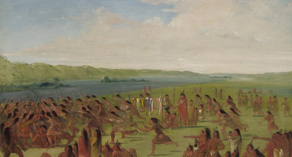 Catlin’s representation of the Eastern Sioux/Dakota version of ball-play, 1835–1836, at Prairie du Chien in what is now Wisconsin. [Smithsonian American Art Museum, 1985.66.430]