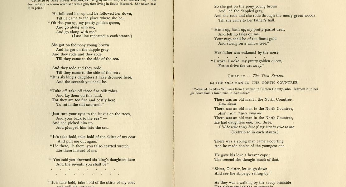 A ballad collected by the Missouri Folk-Lore Society that was published in the Journal of American Folklore in 1906. [State Historical Society of Missouri, Missouri Folklore Society Records, C2045, folder 341]