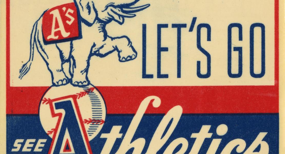 A promotional sticker for the Athletics from the 1950s. [State Historical Society of Missouri, Harold Roe Bartle Papers, K0154]