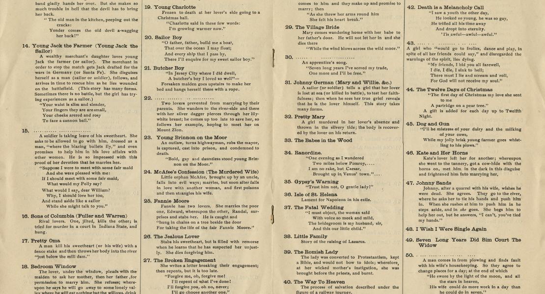 A sample of the “Partial List.” [State Historical Society of Missouri, Missouri Folklore Society Records, C2045, folder 341]