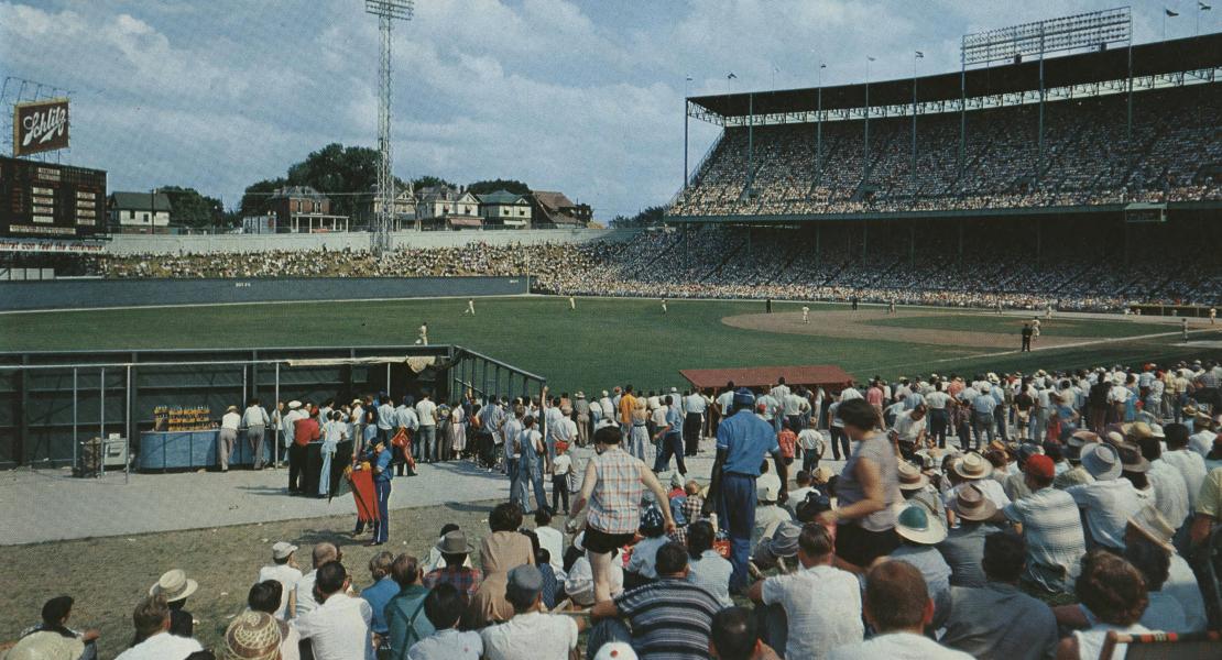 A postcard of an A’s game at Municipal Stadium, circa late 1950s. [State Historical Society of Missouri, Missouri Postcard Collection, P0032]