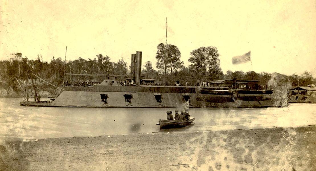 The USS Pittsburgh played a pivotal role keeping the Mississippi River under Union control. James Eads built the ironclad gunboat in 1861; it took part in the attack on Fort Donelson and later was involved at Island No. 10, Fort Pillow, and in the Red River Expedition of 1864 before it was decommissioned in late 1865. [Wilson’s Creek National Battlefield, WICR 30815]