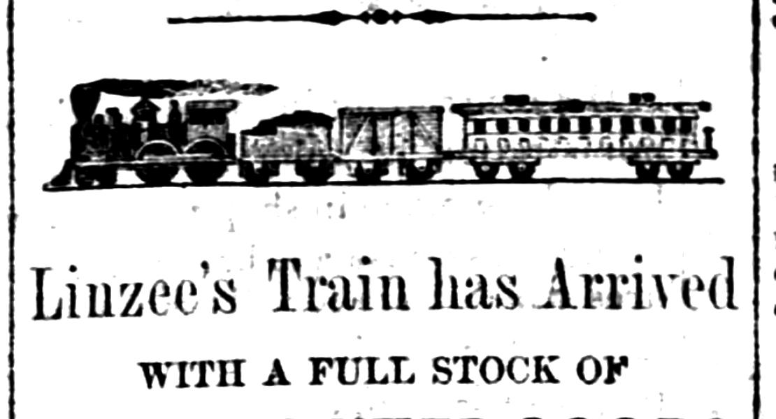 An advertisement in the Neosho Times in 1870 for E. P. Linzee’s store at Jollification. [State Historical Society of Missouri Newspaper Collection]