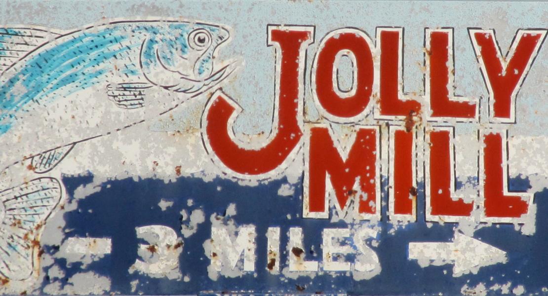 A road sign for Jolly Mill. [Photo by Kimberly Harper]