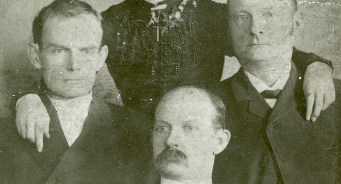 A family portrait taken in 1889 while the three Younger brothers were inmates at Stillwater Penitentiary in Minnesota. Clockwise from top: sister Henrietta, Cole, Jim, and Bob. [State Historical Society of Missouri, B. James George Sr. Photograph Collection, P0010-023842]