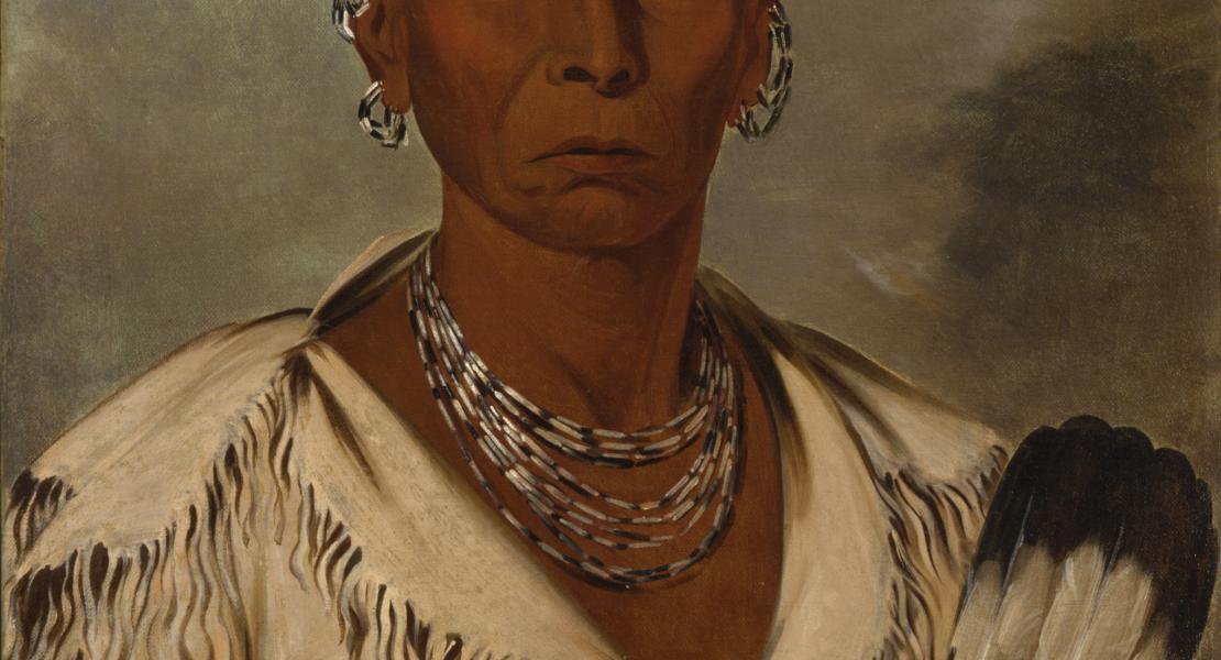 George Catlin’s 1832 portrait of prominent Sac chief Múk-a-tah-mish-o-káh-kaik, Black Hawk. [Smithsonian American Art Museum, 1985.66.2]