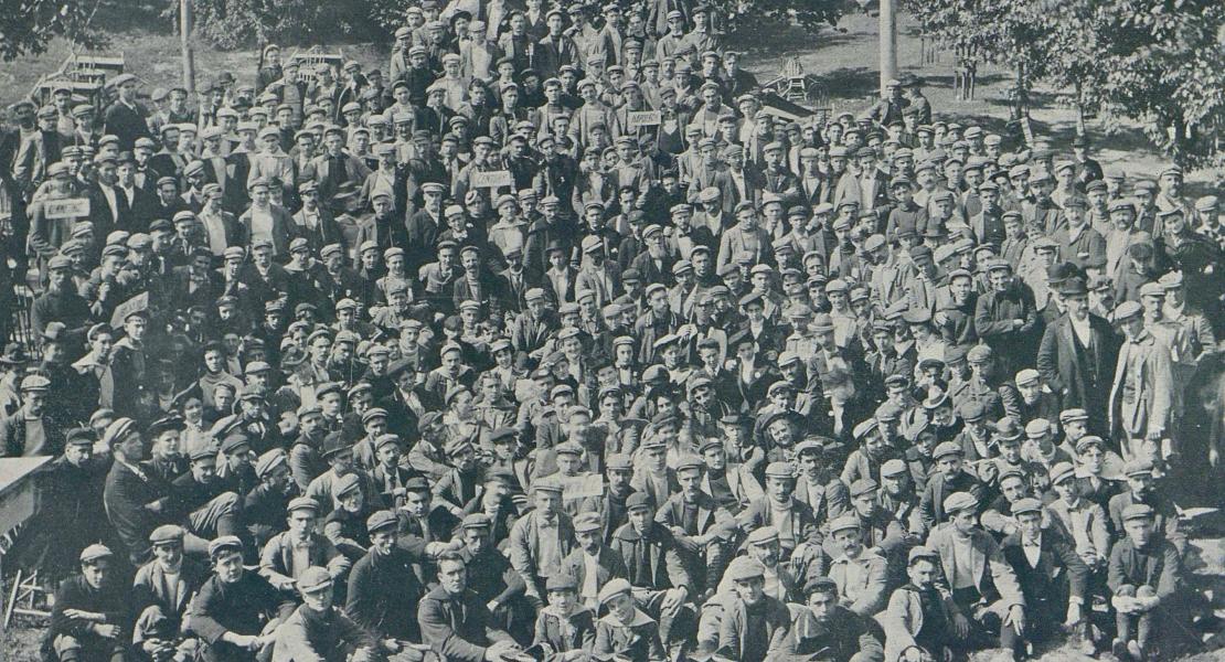 Attendees of the tenth annual fall tour of the Missouri Division of the League of American Wheelmen in 1896. Cyclists were among the earliest advocates for good roads. [Everett W. Pattison, A Run Down the Cycle Path: A History of Cycling in Missouri, 1897]