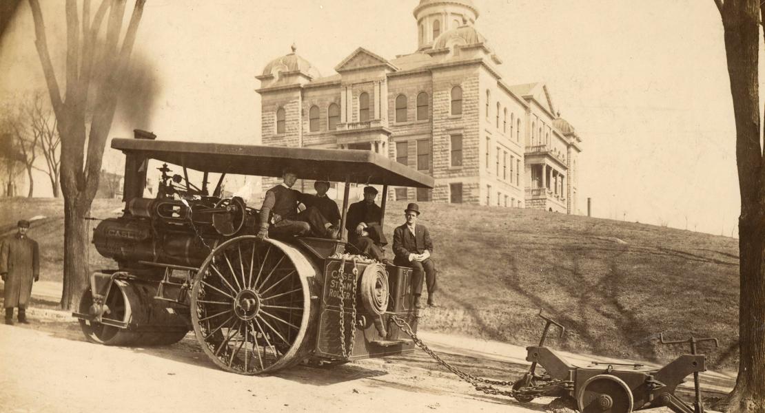 Road work on Jefferson Street in St. Charles, 1911. [State Historical Society of Missouri, John J. Buse Collection, S1083-1218]