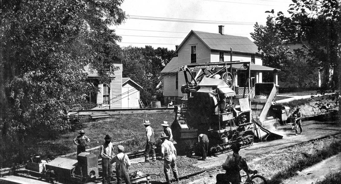 Paving Highway 24 in Wellington, Missouri, 1926. [State Historical Society of Missouri, Douglas R. Frazee Photographs, P0072-015574]