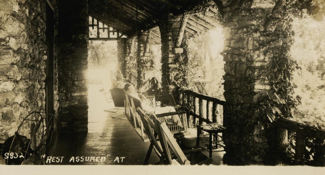 One of the many airy porches at Pippin Place. [State Historical Society of Missouri, John F. Bradbury Jr. Postcard Collection, R1551]