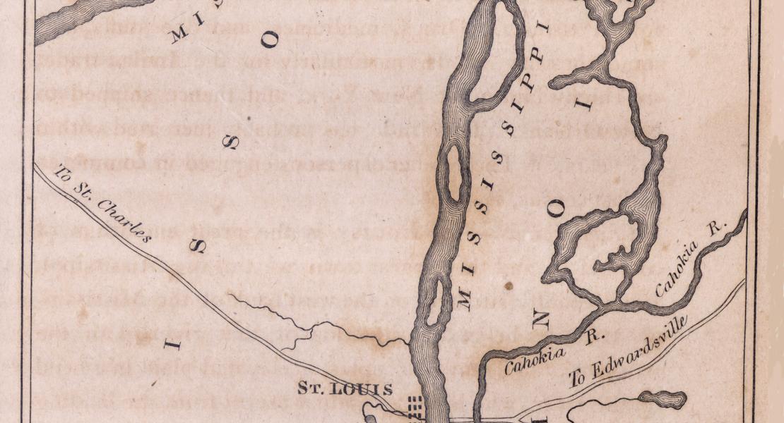 An 1818 map of St. Louis and its vicinity, showing Fort Belle Fontaine on the Missouri River. [Missouri Historical Society, St. Louis, Library Map and Book Photography, Lib-OCLC-859270206]