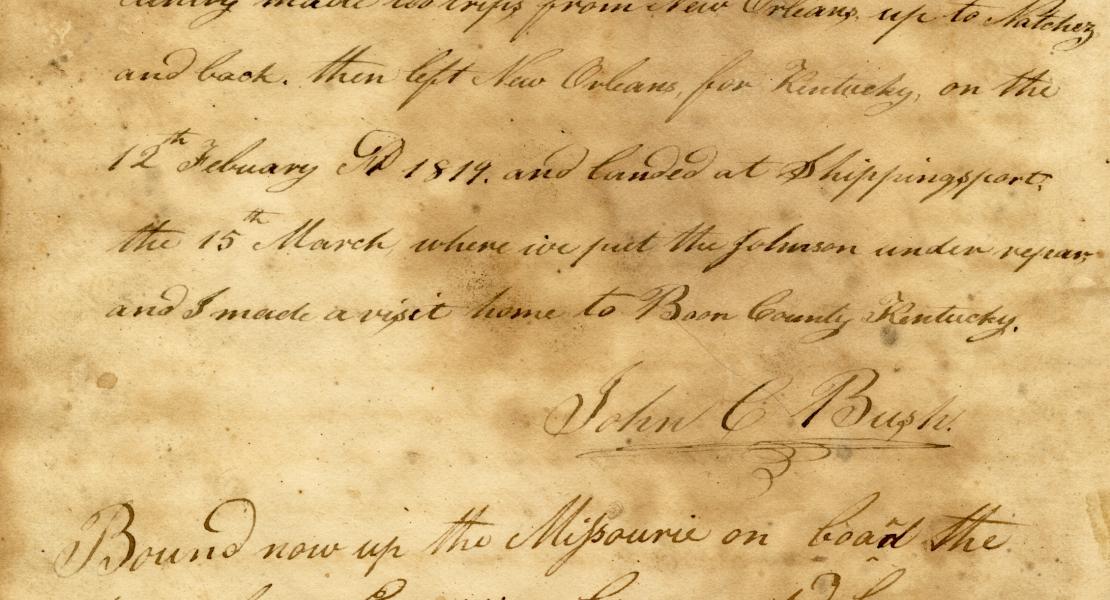 A page from the journal kept by John Craig Bush, a crewman on the steamboat Expedition. [State Historical Society of Missouri, Bush Family Papers (C3887)]