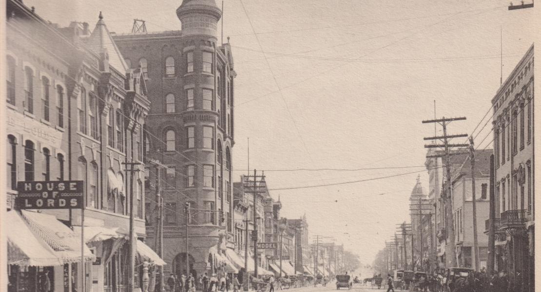 Fourth and Main Streets in downtown Joplin; the House of Lords is at left. [Courtesy of Kimberly Harper]
