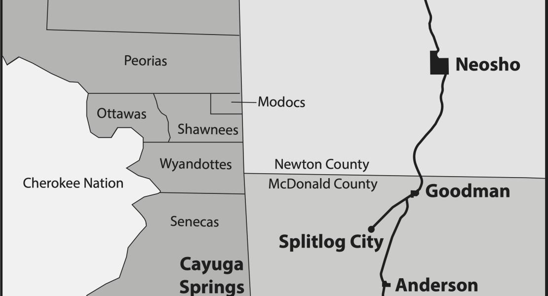 The route of the Kansas City, Ft. Smith, & Southern Railroad, the “Splitlog Route,” 1891. [Map by Greg Olson]