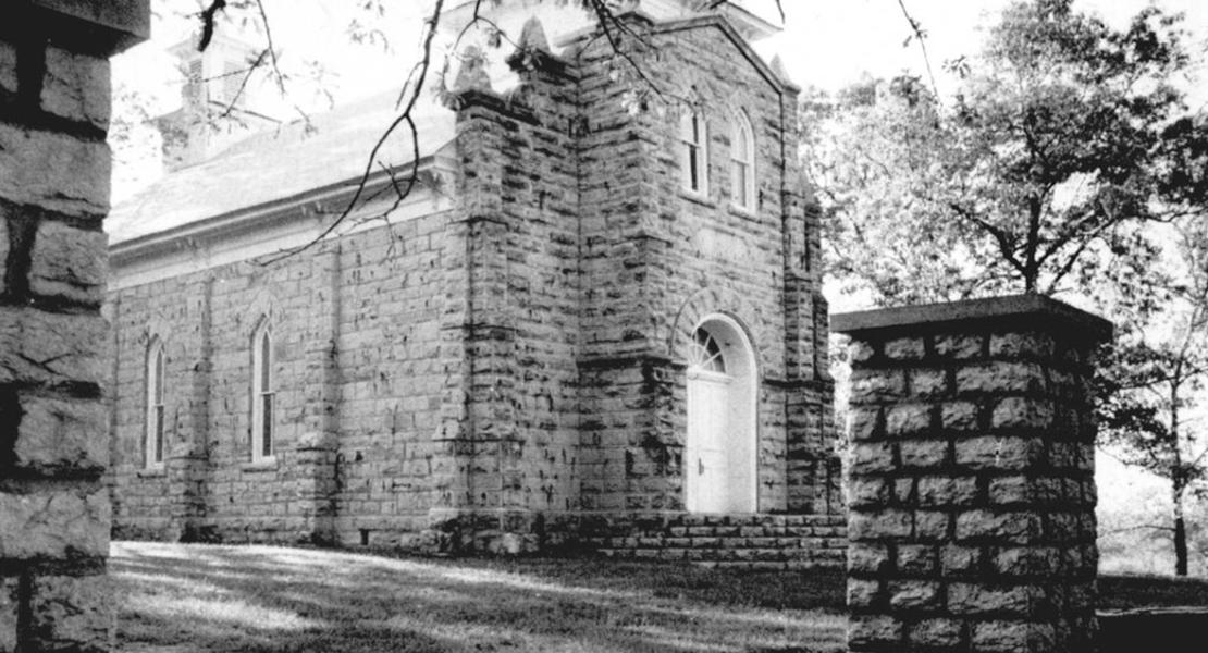 Cayuga Mission Church (Splitlog Church), Cayuga Springs, Oklahoma. [Oklahoma Historical Society, Oklahoma Publishing Company Photograph Collection, 2012.201.b1433.0620]