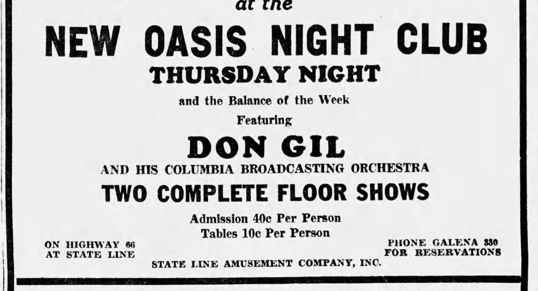 1937 Oasis Night Club ad. [State Historical Society of Missouri, Newspaper Collection, Joplin News Herald, December 1, 1937]