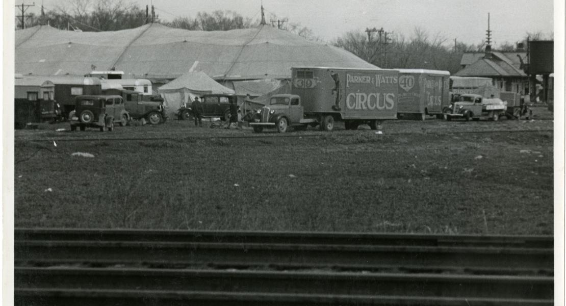Parker and Watts trucks, date and location unknown. [State Historical Society of Missouri, Parker and Watts Circus Records (C2307)]