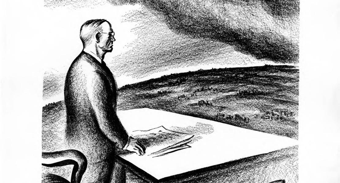 Harry Truman became America’s thirty-third president after his predecessor Franklin Delano Roosevelt died on April 12, 1945.  [State Historical Society of Missouri, The St. Louis Post-Dispatch Editorial Cartoon Collection, P0077]