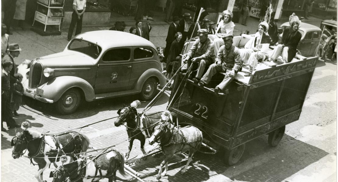 A Parker and Watts Circus parade, date and location unknown.  [State Historical Society of Missouri, Parker and Watts Circus Records (C2307)]