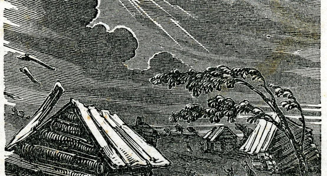 woodcut illustration of the New Madrid quakes