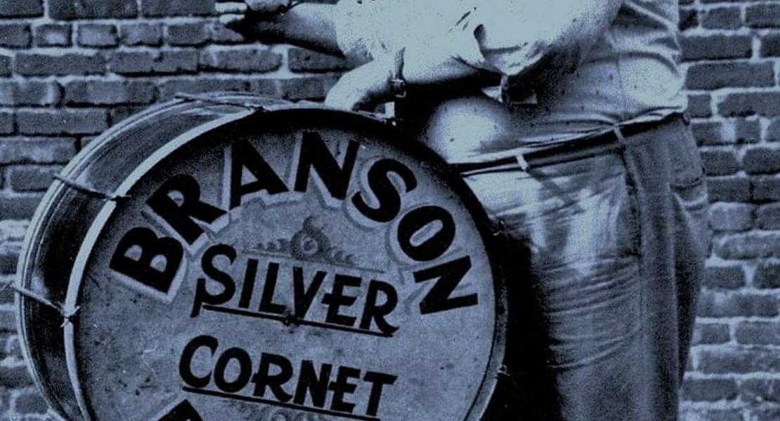 Jim Owen promoting the Branson Silver Cornet Band, one of his many enterprises. [Courtesy of Trenton Thompson/Findagrave.com]