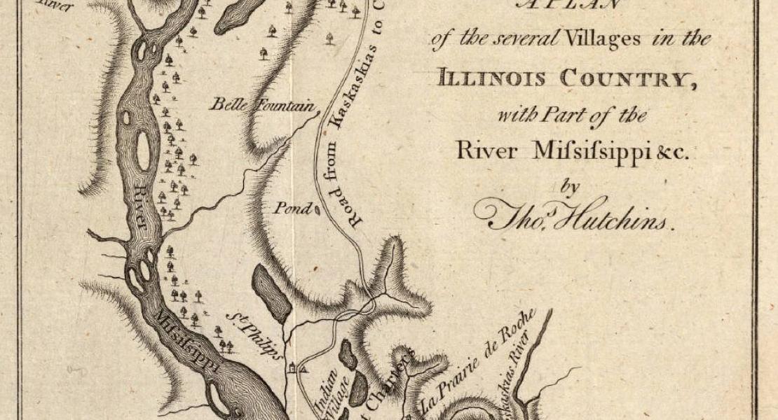 This eighteenth-century map shows the mouth of the River Des Peres (unnamed, below St. Louis) and the Kaskaskia village to the south on the opposite side of the Mississippi, where the River Des Peres mission resettled after abandoning the site in what is now south St. Louis. [Frederick Charles Hicks, ed., A Topographical Description of Virginia, Pennsylvania, Maryland and North Carolina, 1778]