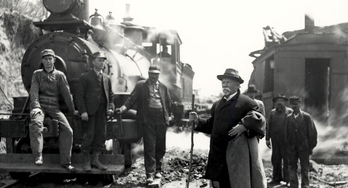 Louis Houck visiting one of his rail lines. [Southeast Missouri State University, Special Collections]